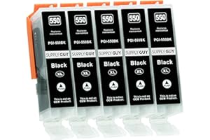 Supply Guy 5 kartridże z czipem kompatybilne z Canon PGI-550 PGBK czarny IP7250 IP8750 IX6850 MG5450 MG5550 MG5650 MG5655 MG6350 MG6450 MG6650 MG7150 MG7550 MX725 MX925