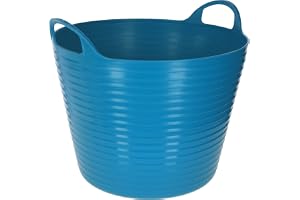 Kerbl flexibel tråg flexBag | 28 liter, kungsblå, robust plastkorg som foder-, transport- och rengöringshink för stall, gård