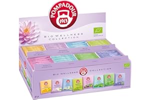 Pompadour, Bio Wellness Collection Box, Cofanetto di Tisane Biologiche, 120 Filtri (8 Miscele Assortite da 15 Filtri), Selezione Pregiata dalle Proprietà Uniche, Senza Lattosio, Glutine e Allergeni
