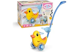BABY born Push-Along Berta - Doll ride on toy with adjustable handlebar & rattling wheels - Fits 36cm & 43cm Dolls - Premium accessory for Children Aged 3+, Gelb