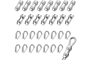Nadisean 30Pcs Wire Rope Clamp M3, 15PCS 304 Stainless Steel Cable Clamps with 15PCS Wire Rope Thimble, 3mm Wire Clamp, Duplex Rope Clamp Fence Wire Connector for Clothesline Tensioner Awning Fixed