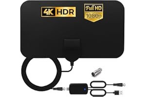 HCCH Antenna TV Interna per DTT DVB-T/DVB-T 2, Digitale con Amplificatore Segnale, 120 Miglia di Gamma, Supporto 4K HD VHF UHF FM