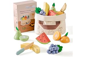 ROBOTIME Wooden Play Food, Kids Kitchen Cutting Set, Toddler Realistic Pretend Play Food, Montessori Learning Toys for Children, Educational Role Play Gift for Boys Girls Age 3+, Fruit Set