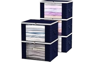 Sac de Rangement en Tissu pour Vêtements - Revivoer Lot de 5 Capacité 90L, Des de Rangement Épais et Résistants, Parfait pour Rangement Vetement Dressing Idéal pour les Déménagements (Beige) (Blanc)