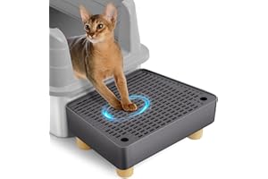 Bartuke Large Litter Box Ramp, Cat Litter Step Catcher with Wooden Feet, Filter Function, Pedal Stool for Self-Cleaning Cat Litter Box, Ideal for Kitten & Older Cats (Dark Grey)