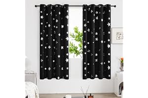 Zasłony zaciemniające Deconovo do sypialni, nieprzezroczyste zasłony z oczkami, termoizolacyjne, zasłona w gwiazdki, 175x140 cm (wys. x szer.), czarne, zestaw 2 szt.