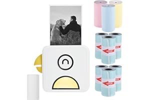 Bisofice Poooli drukarka fotograficzna do smartfona, bezprzewodowe połączenie BT, z 6 rolkami samoprzylepnego papieru termicznego, 3 rolki kolorowej papieru termicznego, 1 rolka białego papieru termicznego, kompatybilna z systemem Android iOS
