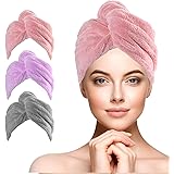 URAQT Asciugamano Per Capelli, 3 Pcs Asciugamani Capelli a Turbante, Cappuccio per Capelli Secchi Super Assorbente, Asciugatu