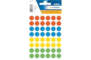 HERMA 1851 multifunktionsetiketter/runda färgade prickar (Ø 13 mm, 5 ark, papper, matt) självhäftande, permanenta märkningspunkter för handskriven märkning, 240 klistermärken, färgglada