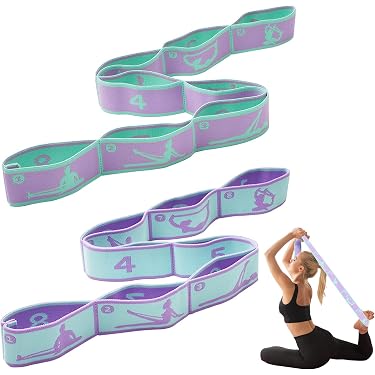 Sangle De Yoga à 8 Boucles – 90 Cm, Extensible, Polycoton, Pour étirements, Pilates, Danse, Fitness