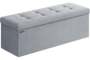 ‎SONGMICS SONGMICS Ławka do Przechowywania, Składana Pufa, 38 x 110 x 38 cm, Zagłówek do Łóżka, Podnóżek, Skrzynia, Obciążenie 300 kg, Salonu, Sypialni, Wejścia, Szary