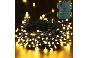 PhilzOps Catena Luminosa Natale Esterni, 20M 200 LED Luci Albero di Natale Batteria Bianco Caldo 8 Modalità Impermeabile Luci Fatate Decorazioni per Casa Interni Matrimonio Festa Giardino