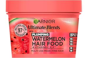 Garnier Hair Food 3-In-1 Fine Hair Treatment Mask, 4x More Plumped Hair, For Fine Hair, No Silicones, Vegan Formula, Watermelon, Ultimate Blends, 400ml