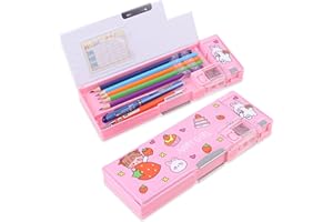 LILYBEAUTY Estuche multifunción desplegable para niñas y niños, bonito organizador de dibujos animados con sacapuntas, horario, suministros escolares, el mejor regalo de cumpleaños para niños y adolescentes