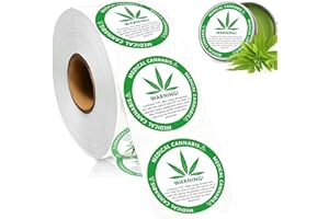 OXTXO medizinische Cannabis-Warnetiketten, Generic Medical Use Weed Marijuana Round Paper Stickers 1 Rollen(500 Etiketten), können an Taschen, Fläschchen und anderen beliebten für Warnung und Indikat (Grün)