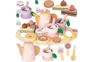 Nene Toys Träteservis för Barn från 2 År – Tea Party Lekset 18 Delar med Tekanna, Bricka, 2 Koppar & Sötsaker – Montessori Leksak i FSC®-Trä – Present 2–5 År