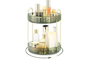 Lnueovcn Makeup Organiser 360 Degree Rotating Skincare Organiser, Large Capacity Spinning 2 Tiers Cosmetic Organiser Make Up Storage for Perfume, Brush, Vanity Table, Bedroom, Bathroom (Green)