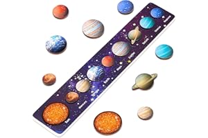 LELECHONG Montessori Space Toys for 3 4 5 6 Year Old Boys Girls, Solar System Planet Puzzle for Kids Wooden Space Puzzles for 3 4 5 6 Year Olds Birthday Gifts Toddlers Learning Educational Planet Toys Age 3 4 5