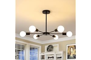 Lumiup Lustre Plafonnier, 6 Lumières Plafonnier Rétro Noir Métal, E27 Base Lustre Salon, Lustre Chambre, Lampe de Plafond pour Salle à Manger, Chambre, Café (Sans Ampoules)