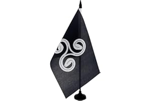 AZ FLAG - Drapeau De Table Bretagne Triskell Triserpent 21x14 cm - Petit Drapeau Triskell Breton De Bureau 100% Polyester Avec Hampe De 25cm Et Socle En Plastique Noir