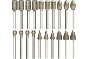VZU Diamant Fräser Set, 20 Stück Diamant Frässtifte mit 1/8" Schaft Schleifaufsätze für Dremel Rotationswerkzeug, Diamant Schleifstifte für Stein, Glas, Keramik, Schleifen, Polieren und Gravieren