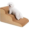 Uross Dog Stairs for Small Dogs- Dog Steps Stairs Ramps for High Bed Couch, High Density Foam Pet Steps Stairs for Dogs to Get on Bed, 3 Tiers Cat Doggy Steps Ramps for Joint Pain Dog(Brown)