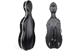 Crossrock Étui pour Violoncelle 3/4 et 4/4 | Coque Rigide moulée en ABS avec Roues, Serrure, Poche pour Accessoires et Sangles de Sac à Dos – Noir (CRA862CEFBK)