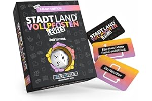 DENKRIESEN - Stadt Land Vollpfosten® Levels – Family Edition – Zeit für Uns. | 60 Karten | ab 8 Jahren | ca. 30-60min | 2-6 Spieler | Familienspiel | Reisespiel | Stadt Land Fluss
