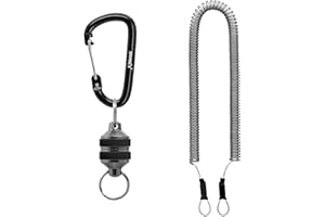 SAMSFX Fly Fishing Magnetic Net Release Holder Keeper Magnet Clip Landing Net Connector with Coiled Lanyard for Cord Free Heavy Gear