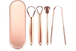 SIGULIKEJI 4 Pcs Gratte Langues, Tongue Scraper, Gratte-Langue avec étui, Gratte-langues en Acier Inoxydable, Limpiador Lengua pour Une Haleine Fraîche et Soins Bucco-dentaires Nettoyeur Langue Femmes Hommes
