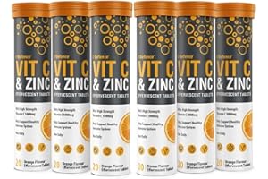 Vitamin C 1000mg & Zinc 15mg Orange Flavour Effervescent Tablets by Club Vits (6 Tubes of 20 Tablets)