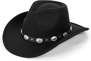 Eohak Shapeable Western Cowboy Hat for Men Women Felt Fedoras Cap Outback Cowgirl Jazz Hats with Belt Buckle M/L
