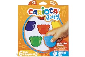 CARIOCA Pastelli Baby Teddy Crayons, Scatola di 6 Pastelli Colorati a Forma di Orsetto, Pastelli Per Bambini dai 12 Mesi, 6 Pezzi