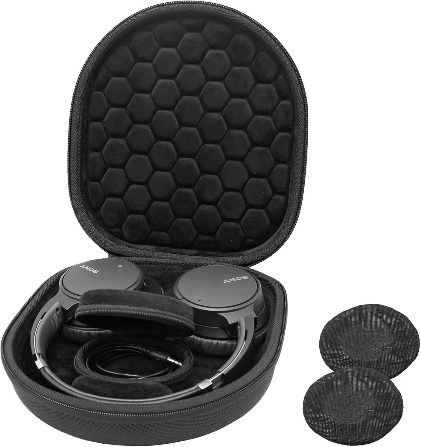 ProCase Funda para Sony WH-CH520/Sony WH-CH720/WH-1000XM4/XM5/XM3/XB910N/XB900N, JBL Tune 510BT, Bose QC35II/700 -Funda Protectora con Caja de Accesorios y 2 Fundas Antipolvo-Negro