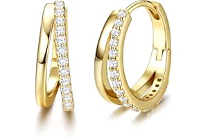 Dochais Złote kolczyki kreole, złote, damskie, srebro wysokiej próby 925, zestaw kreolek, hipoalergiczne kolczyki z cyrkoniami AAA + małe kolczyki do spania, wiele piercingów, pozłacana 14-karatowym