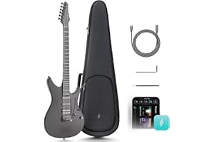 Enya Inspire Guitare électrique intelligente en fibre de carbone avec haut-parleur sans fil 15 W, 20 sons différents, préréglages intégrés, câble de charge, clé de réglage et étui de guitare