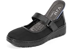 VJH Confort Women s Mary Jane Flats, Breathable Comfort Round Toe Low Heel Slip-on Light Weight Walking Shoes