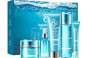 QUIYUM Coffrets Cadeau de Soins pour la Peau, 5 Pièces Ensemble de Soins de la Peau, Soins Hydratants pour le Visage Femme, avce Nettoyant Visage,Toner, Crème pour les Yeux, Essence, Crème