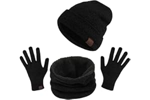 TAGVO Winter Beanie Hat, Scarf, Touch Screen Gloves 3 in 1 Kit di Accessori Caldi, Interna Morbido, Berretto Elasticizzato in Maglia per Berretto, Scaldacollo Elastico, 3 Dita Guanti Touch Screen