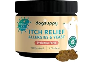 DogSuppy Itch Relief For Dogs – Relieves Itching, Scratching, Licking, Grass Eating, Allergies & Yeast, 100% Natural, Supports Gut Health & Immunity – For All Breeds | 60 Chews (180g), Without meat