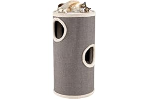 SOARS Kratztonne für Katzen, 70 cm Katzentonne mit 3 Höhlen, Liegefläche und Sisalkratzfläche, Kratzbaum, Katzenkratzbaum, Katzenturm, Grau