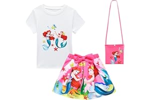 DELANHON Maglietta con stampa 3D da principessa + gonna + borsa per vestiti da bambina