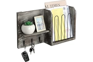 J JACKCUBE DESIGN Wall Mounted Rustic Wood Key & Mail Sorter Organizer with 3 Key Hooks and Shelf - for Entryway or Mud Room – Holds Documents, Bills, Letters, Keys and More- MK232A