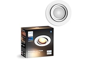 Spot encastré Philips Hue Milliskin White Ambiance, blanc (400 lm / 70 mm), lot de 1, lumière blanche chaude à froide, contrôlable via application, compatible avec Amazon Alexa (Echo, Echo Dot)