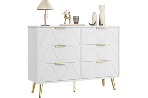 YITAHOME Chest of Drawers Bedroom, Contemporary 6 Drawer, Bedroom Furniture, Wide Chest of Drawers Wood, Bedroom Storage Unit, Sliding Drawers, Office Lounge Furniture Storage Cabinet, White