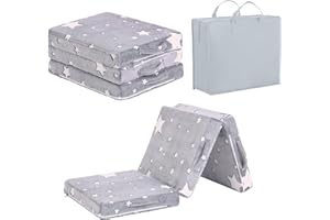 Tiita Trifold Bodenmatratze für Kinder, 145 x 56 x 8 cm Glow in The Dark Baby Kinder Futon mit abnehmbarem Bezug, Portable Schaumstoff Kleinkind Nap Matte mit Aufbewahrungstasche, Grey Star