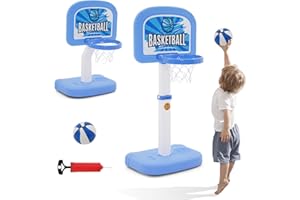 ARKYOMI Panier de Basket pour Enfants,Panier de Basket sur Pied Hauteur Réglable de 79-105cm, Jouets d'extérieur et d'intérieur pour Enfants avec 2 balles, Filet, Pompe