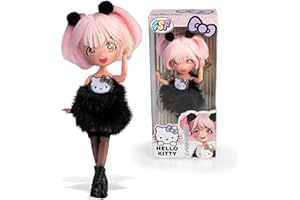 4SF - Hello Kitty Manga Doll Golden Diva, Muñeca Fashion Japonesa con Looks a la Moda Manga, Figura de 19,5 cm con 15 Puntos de Articulación, Pelo Rosa, Accesorios Incluidos, Famosa (HKTF0200)