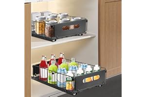 ELEPRUC Cajón Telescópico, Organizador de Gabinete Extraíble, Organizador de Armario Organizador de Cajones no Requiere Taladrar Ni Clavar, Bandeja Extraible Armario 37.5 x 24.5 x 10 cm Negro