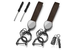 XUEFENFEI 2 sztuki skórzanych breloczków do kluczy samochodowych, uniwersalne, zapobiegające zgubieniu pierścienia D, prezent dla kobiet i mężczyzn